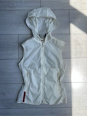 Prada White Jacket with Red Logo Trim